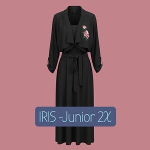 Iris Black Wrap/Coverup with Pink Floral Embroidery #9